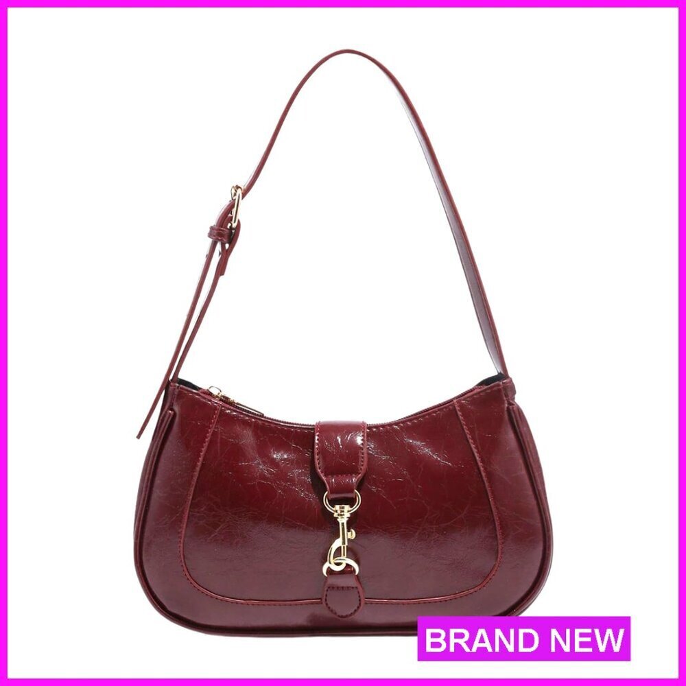 PU Leather Hobo Shoulder Bag with Adjustable Strap, Zipper Closure